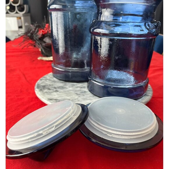 Vintage set of L.E. Smith cobalt blue glass milk can canisters - Picture 6 of 6